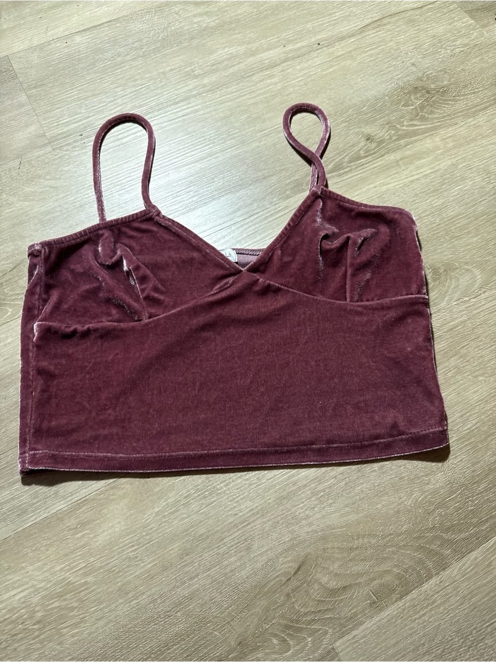 Velvet Spaghetti Strap Crop Camisole - Wine Red